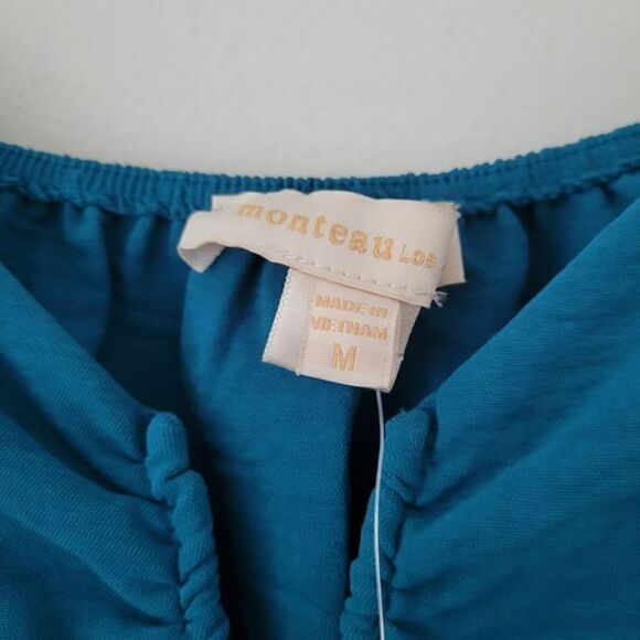 Monteau Teal Mini Dress Puff Sleeves NWT M - Picture 4 of 6